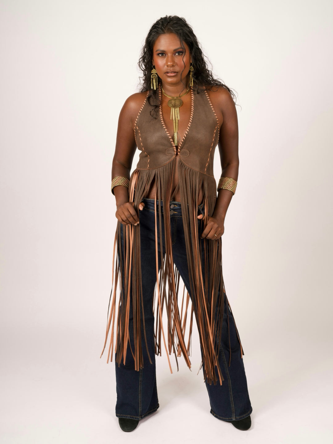 Leather Fringe Halter Top