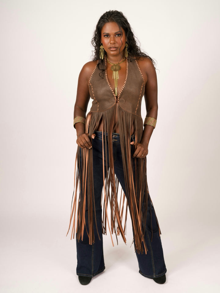 Leather Fringe Halter Top