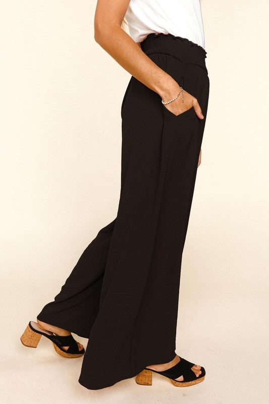 Smocked Waist Wide Leg Pants - Salt and Grace Boutique