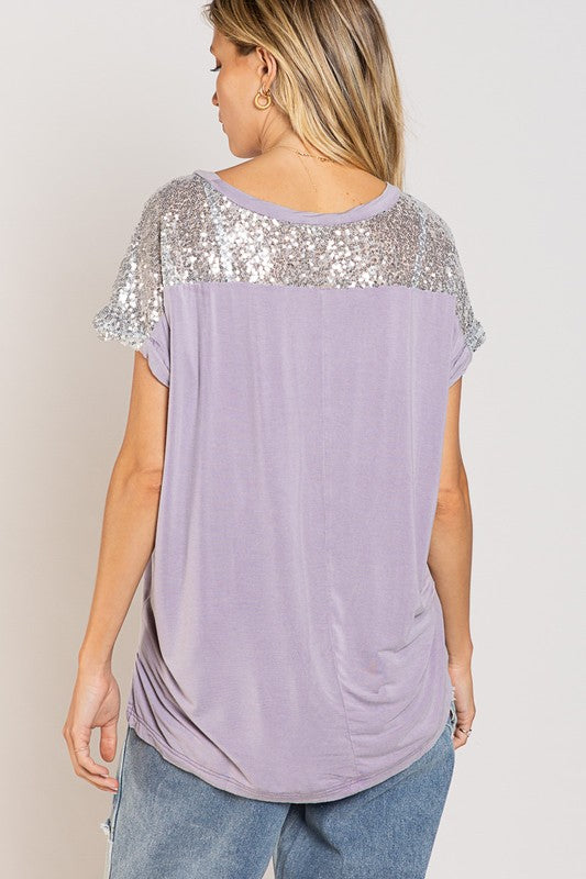 Sequin Raglan Sleeve Tee - Salt and Grace Boutique