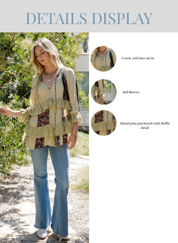 Vintage Patchwork Boho Peasant Tunic Top