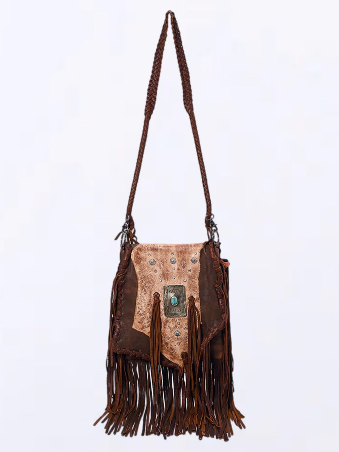Western Concho Leather Fringe Messanger Crossbody Purse