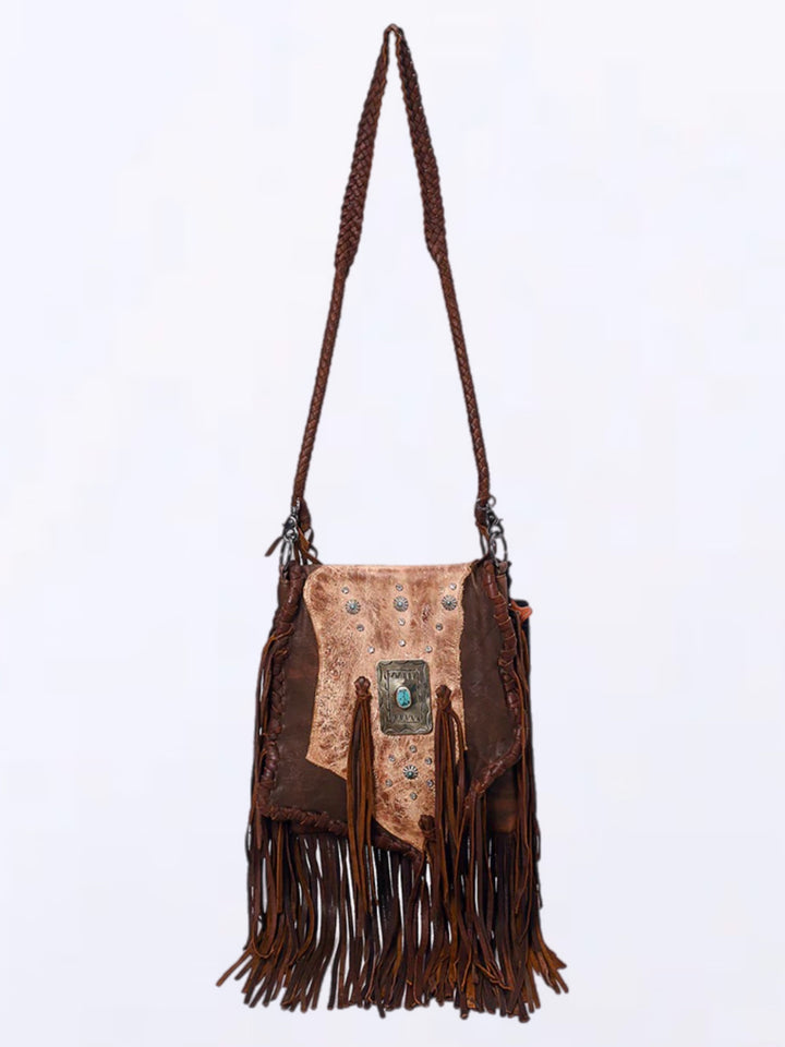 Western Concho Leather Fringe Messanger Crossbody Purse
