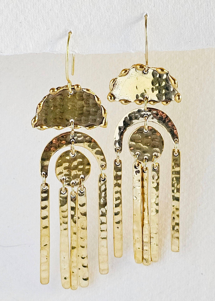 Exclusive Hammered Brass Chandelier Boho Earrings