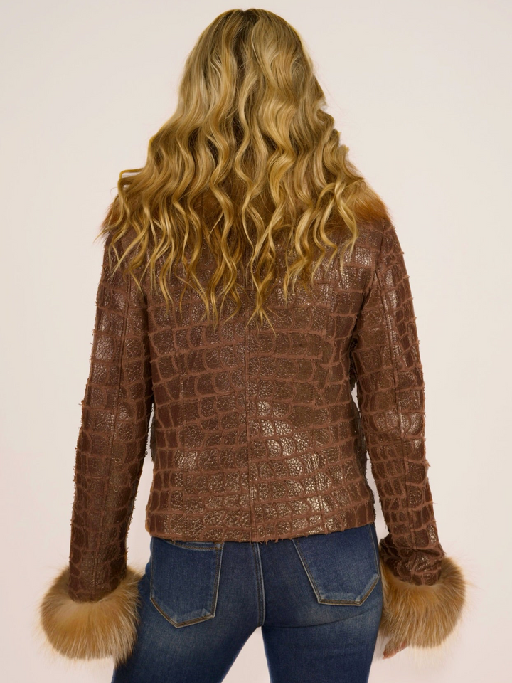Sparkling Croc & Fox Fur Leather Jacket