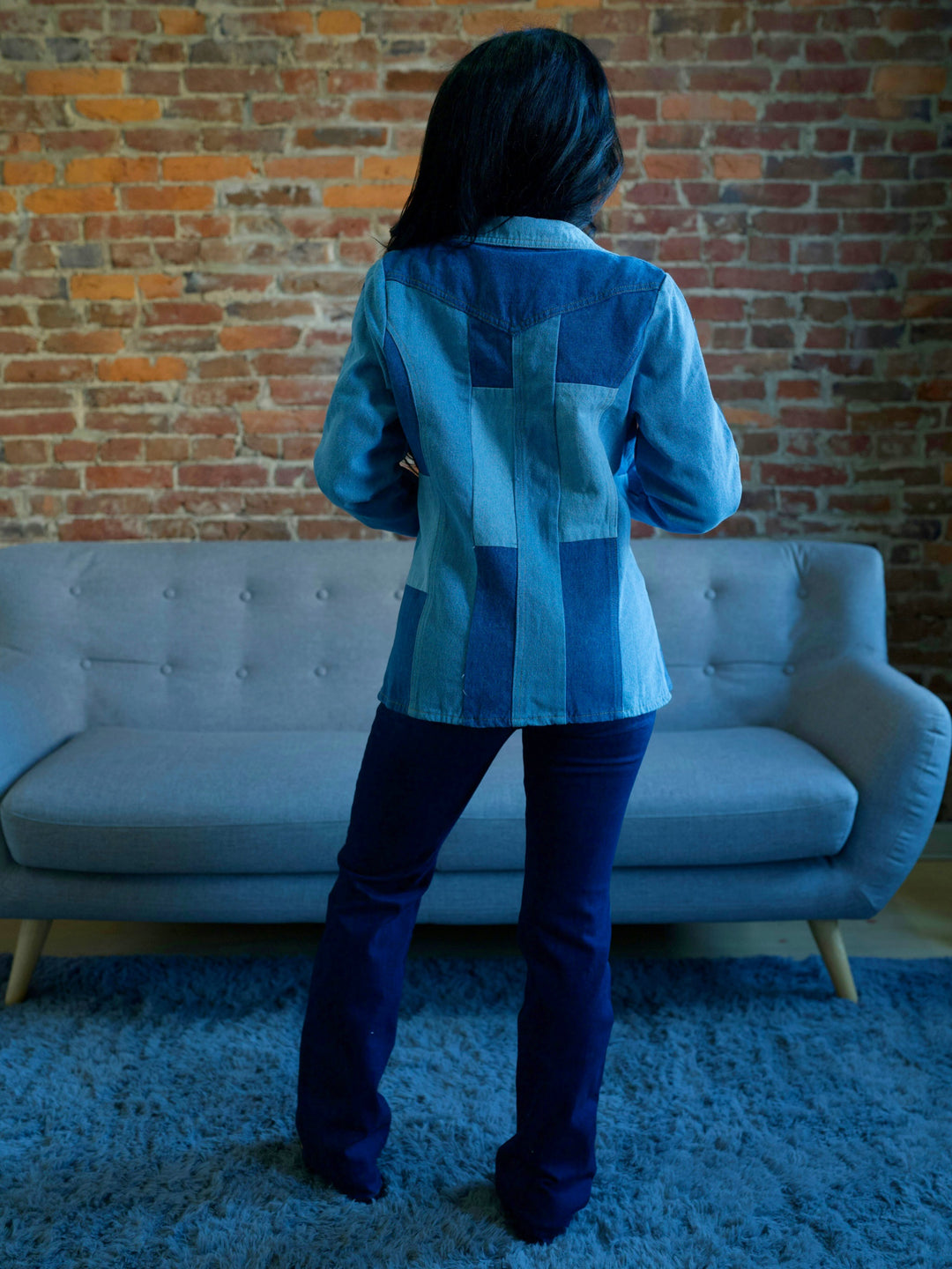 Two-Toned Patchwork Denim Blazer