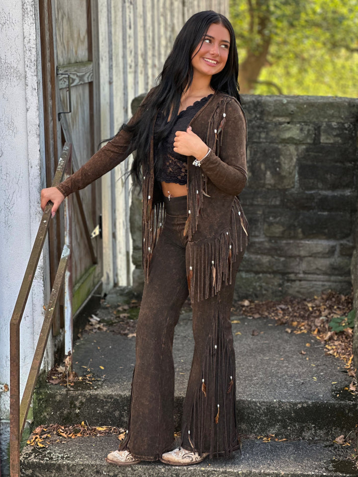 Fringe & Feather Mineral Wash Western Leggings