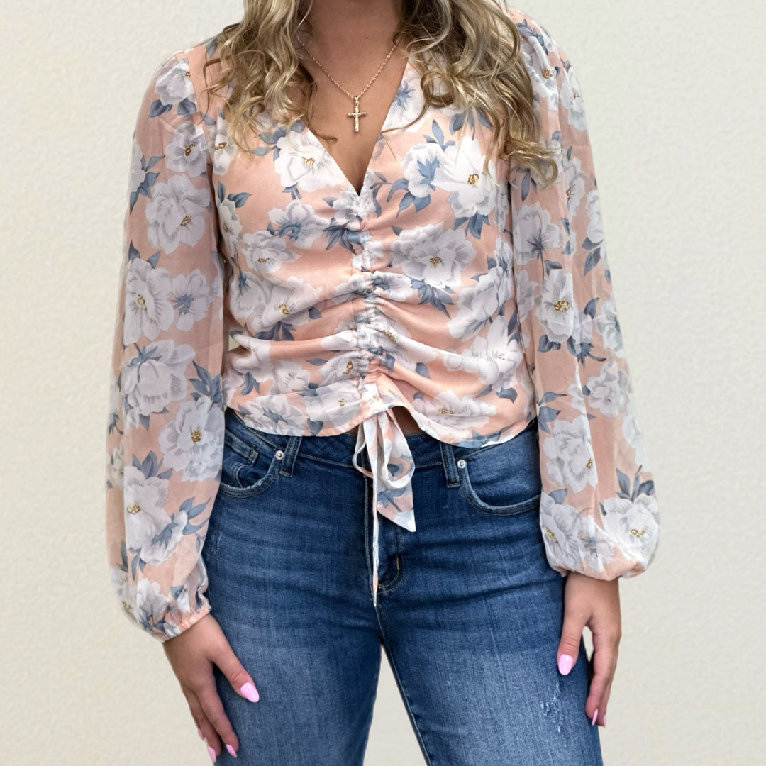 Ruched Floral Blouse - Salt and Grace Boutique