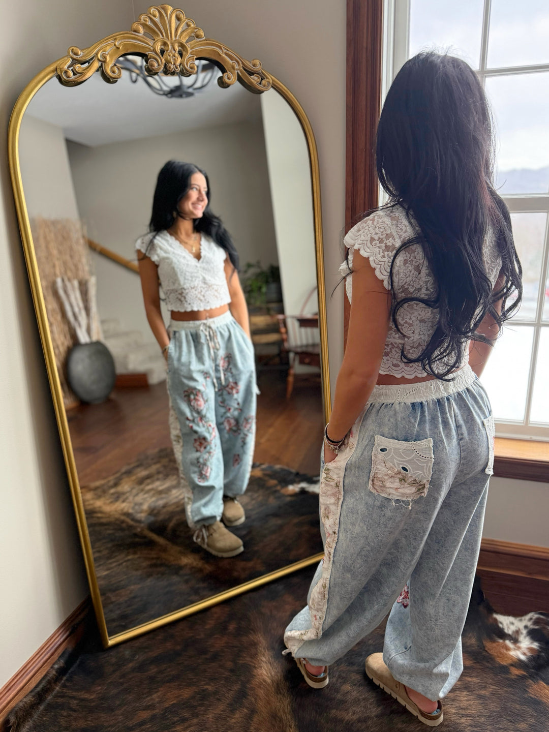 POL Denim Delight Boho Jogger Pants