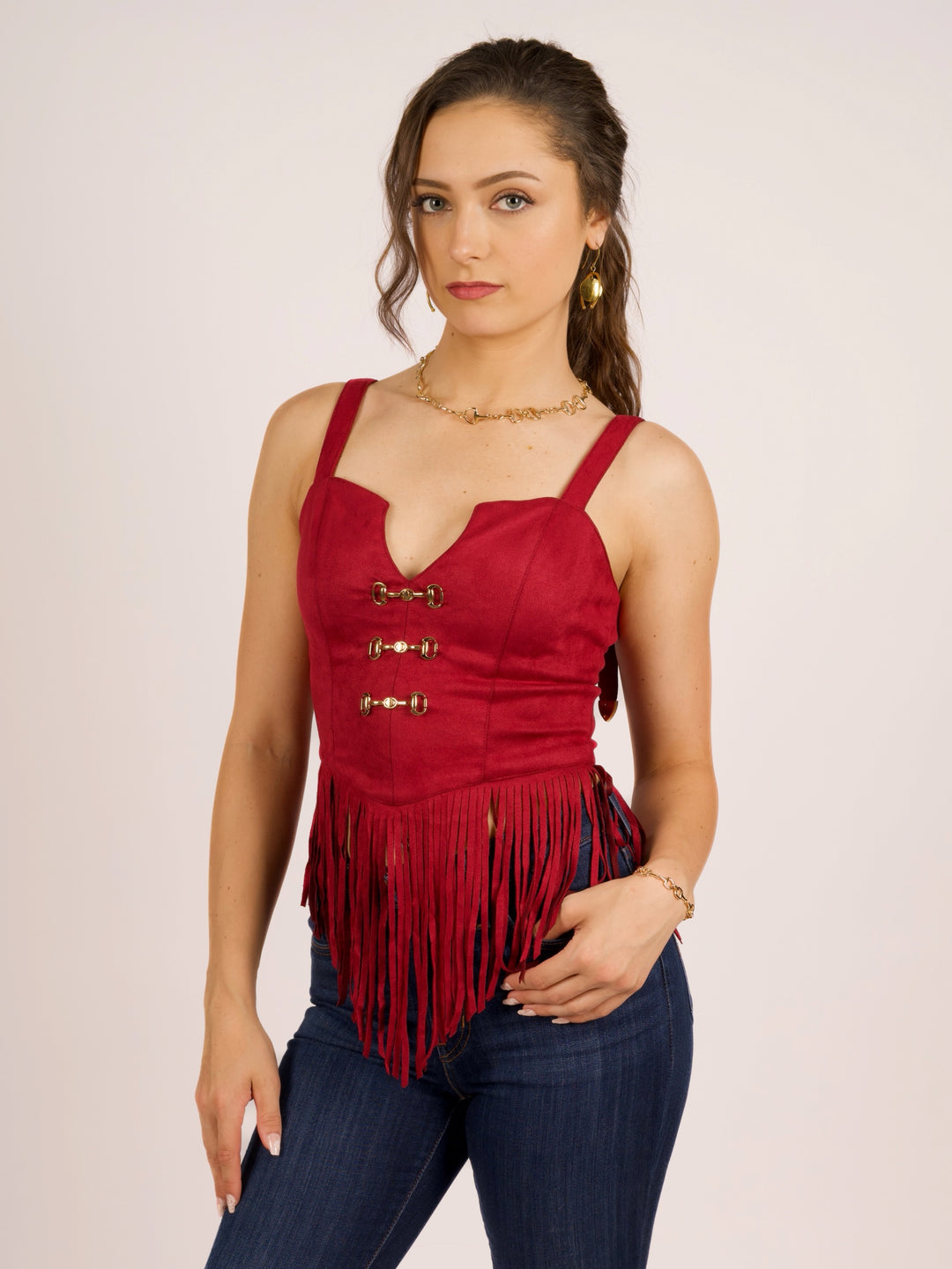 Fringe Horse-Bit Corset Tank Top