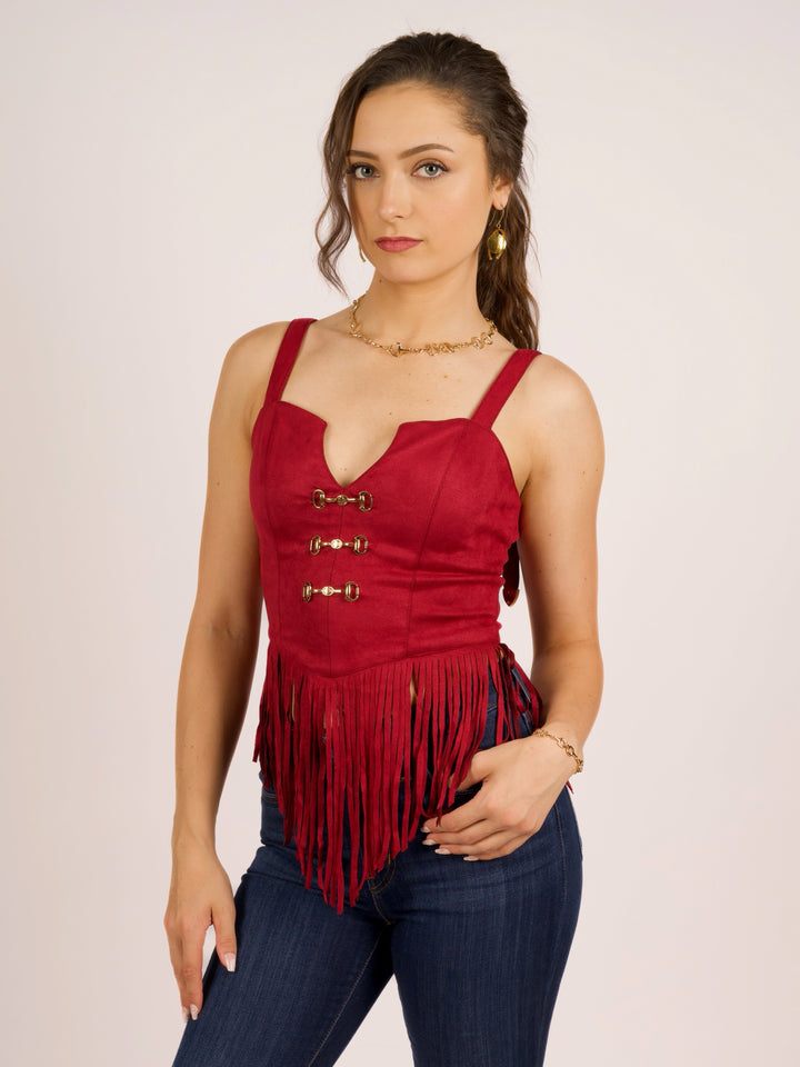 Fringe Horse-Bit Corset Tank Top