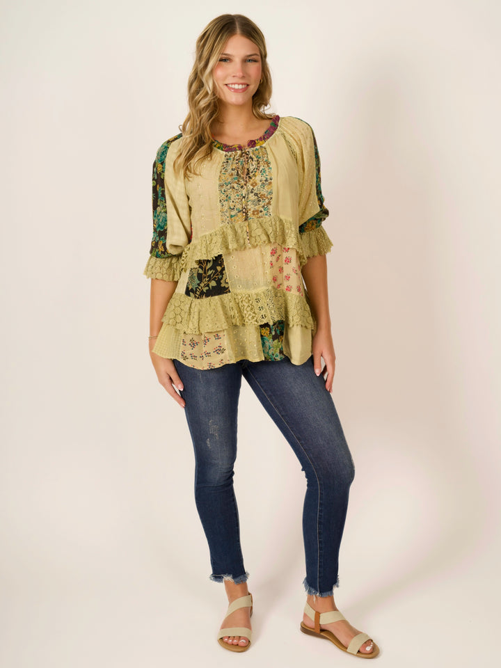 Vintage Patchwork Boho Peasant Tunic Top