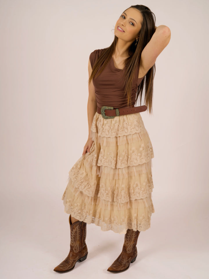 Romantic Vintage Lace Mesh Boho Midi Skirt