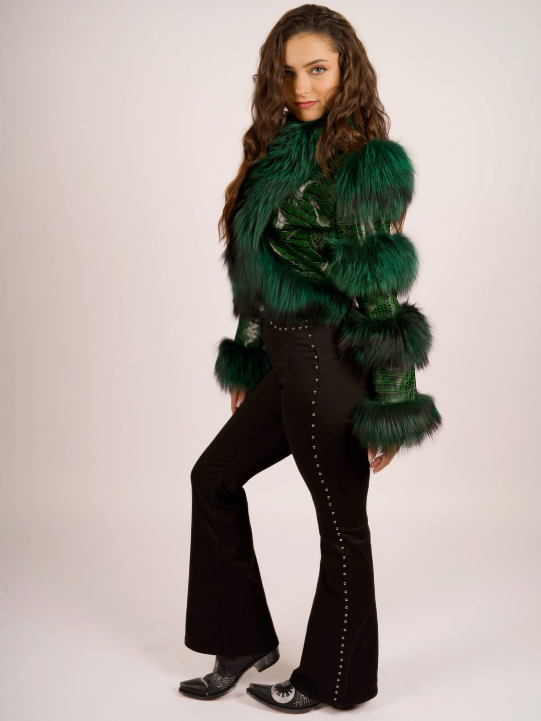 Emerald Green LEATHER & FOX FUR Rockstar JACKET