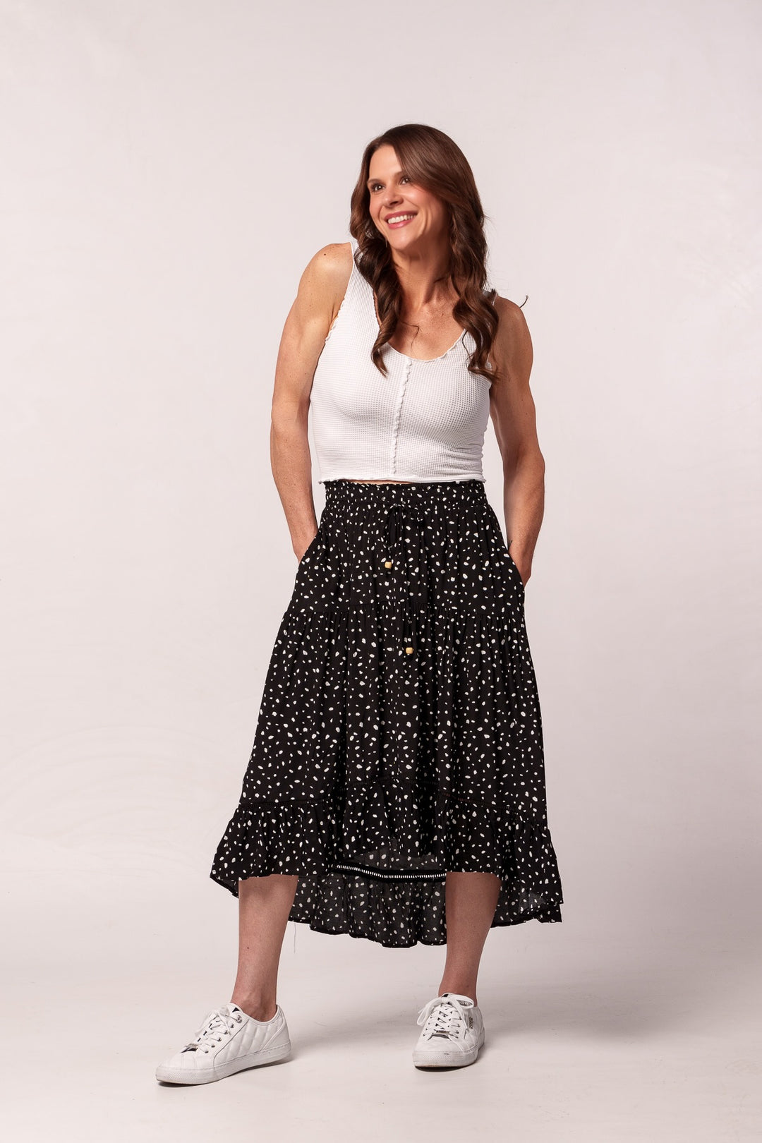 Tiered Elegance High Low Midi Skirt