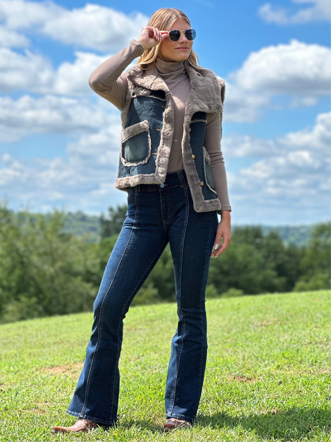 Dolly Double Button Bell Bottom Jeans