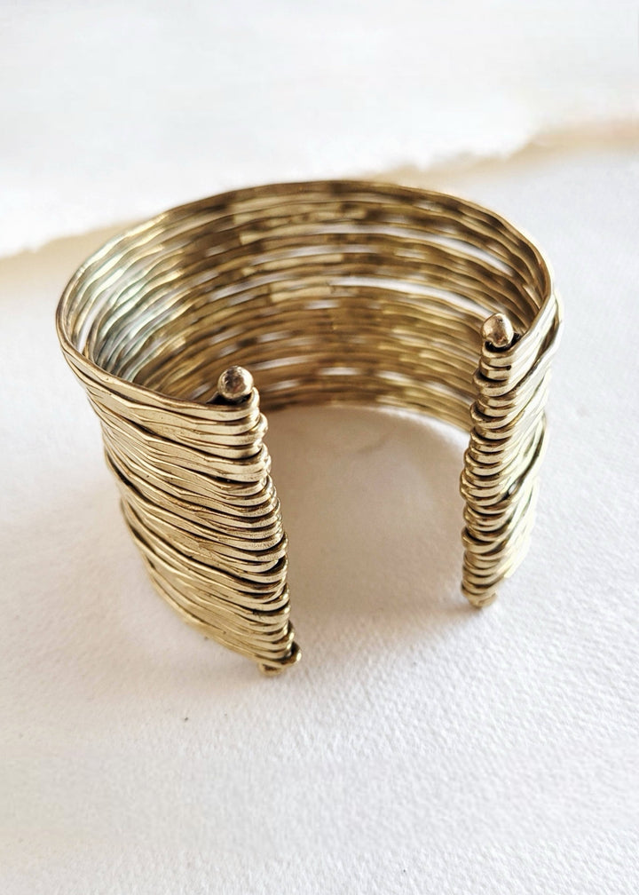 Brass multi layered wire bohemian cuff bracelet