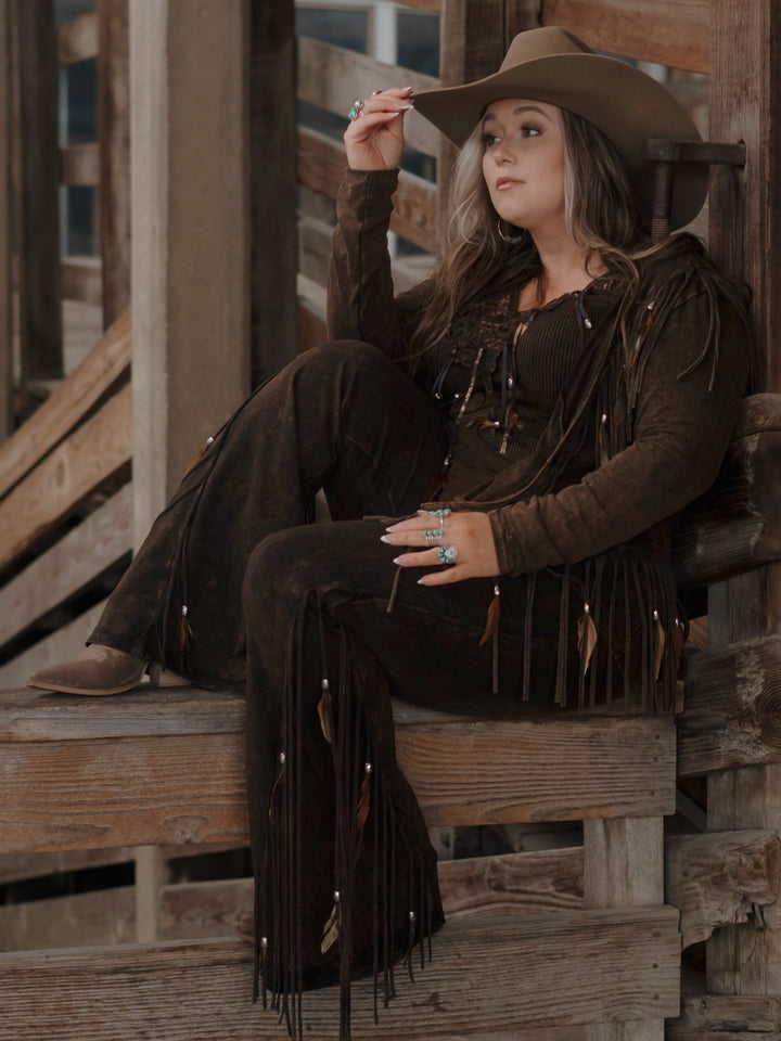 Fringe & Feather Mineral Wash Western Jacket