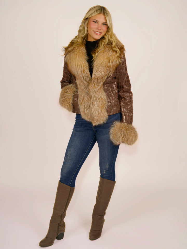 Sparkling Croc & Fox Fur Leather Jacket