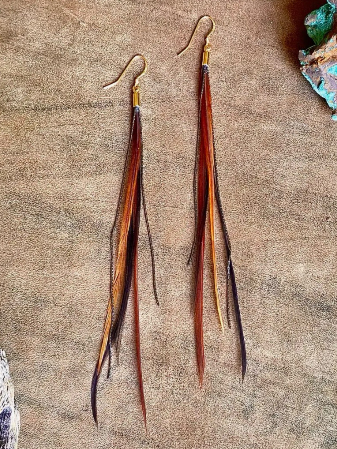 Handcrafted Fawn/Black Mini Feather Dangle Earrings