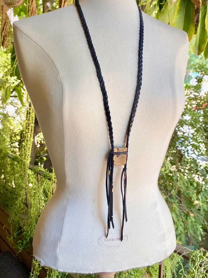 Leather & Druzy Quartz Stone Necklace