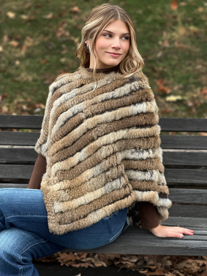 Natural Knitted Rabbit Fur Poncho
