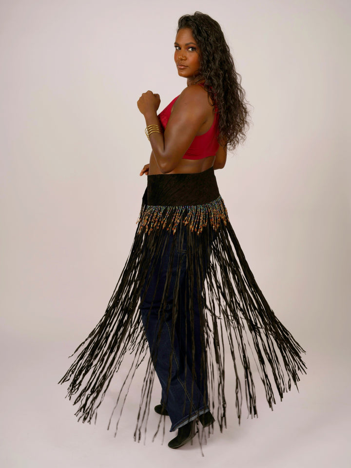 Long Suede Fringe Western Belt with Iridescent Beading by Pat Dahnke