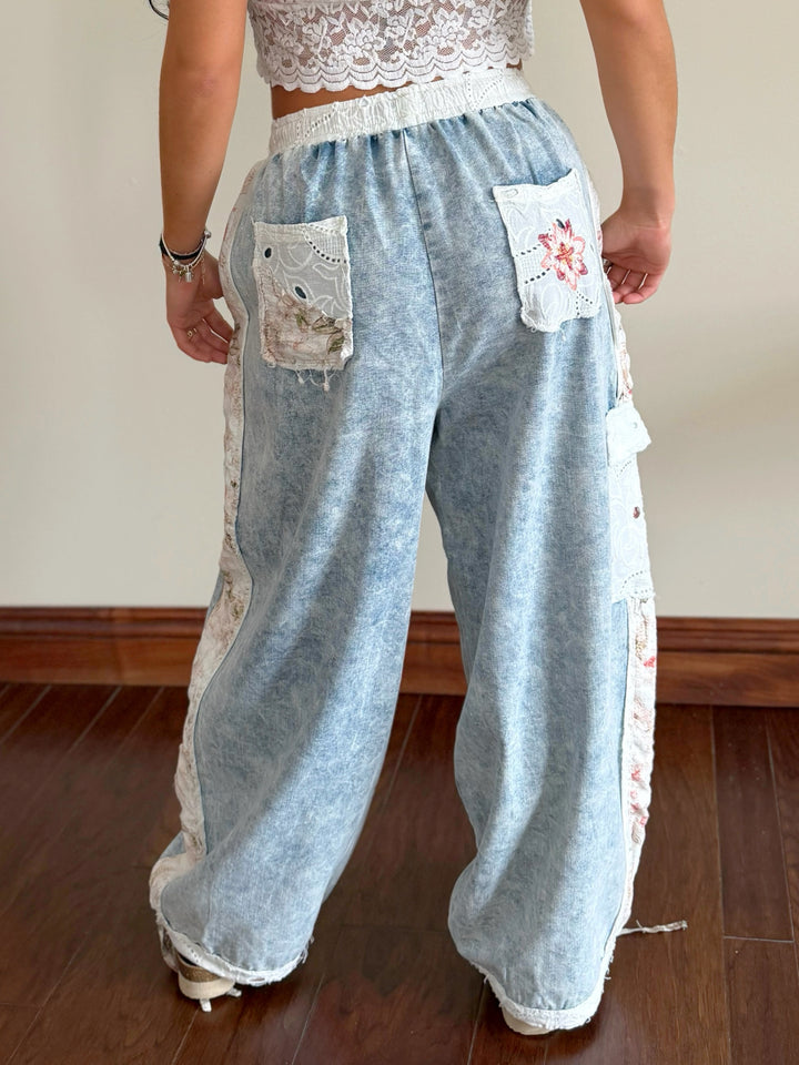 POL Denim Delight Boho Jogger Pants
