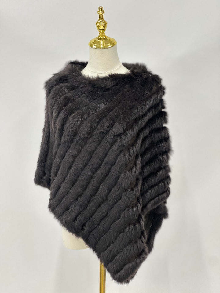 Chocolate Knitted Rabbit Fur Poncho