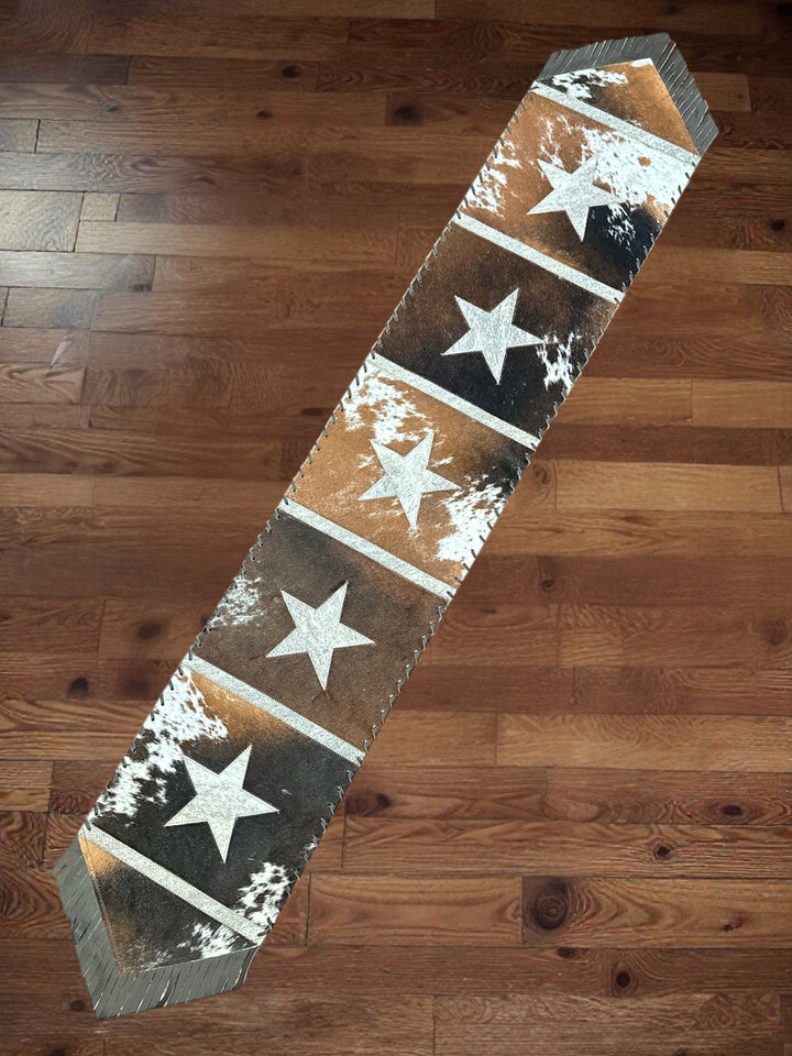 Premium Cowhide Star Table Runner With Fringe