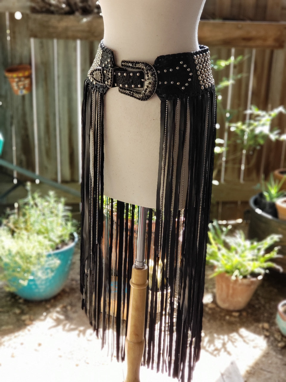 Kurtmen Sturgis Silver Studded Fringe Skirt Western Belt