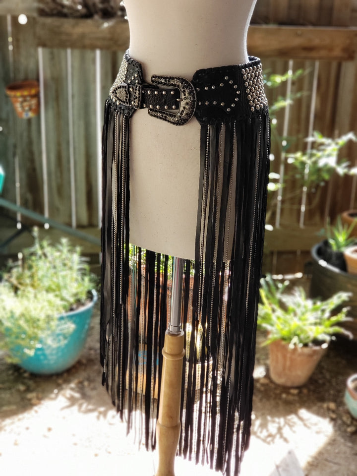 Kurtmen Sturgis Silver Studded Fringe Skirt Western Belt