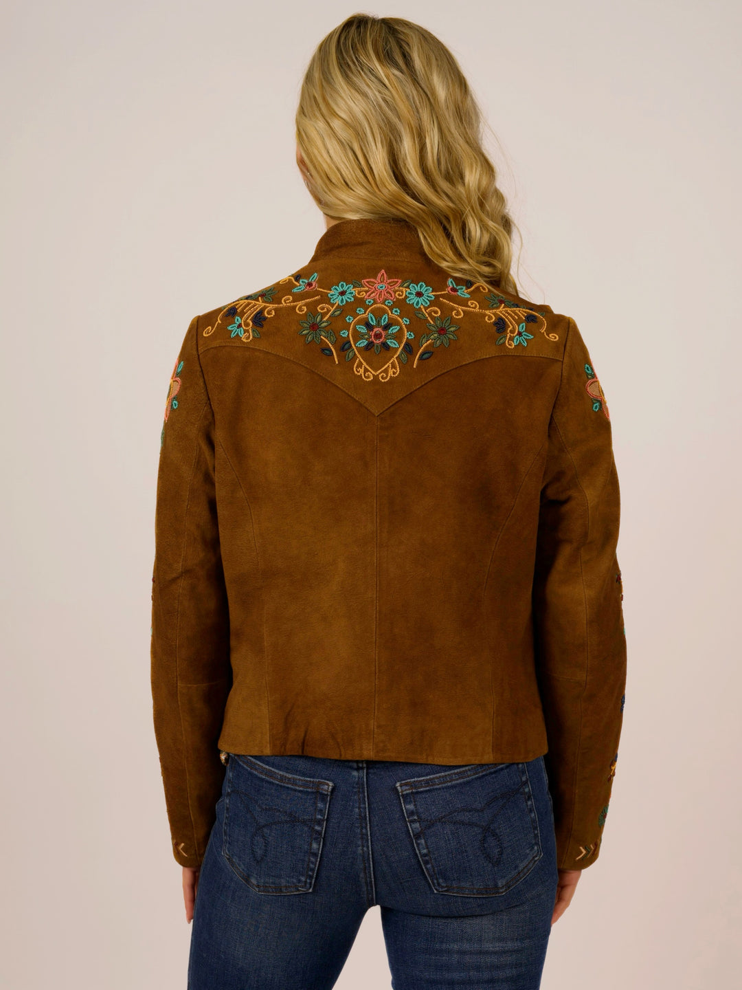 Cognac Leather Suede Beaded Fringe Western Jacket