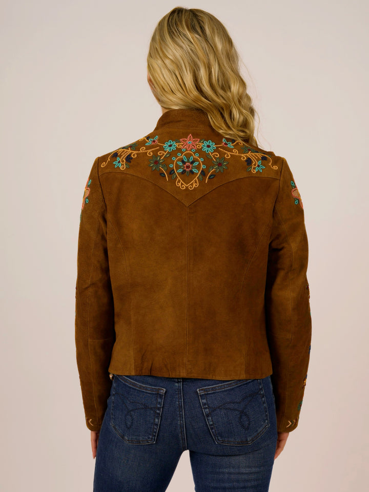 Cognac Leather Suede Beaded Fringe Western Jacket