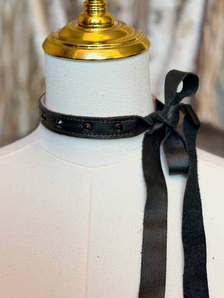 Black Crystal Leather Choker Necklace