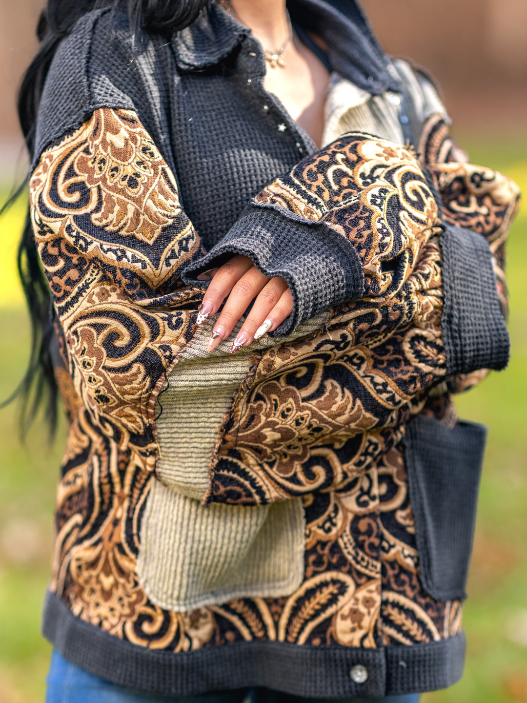 POL Vintage Boho Balloon Sleeve Oversized Jacket