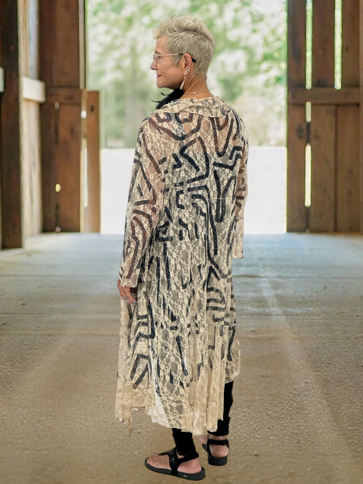 Rhinestone Black & Cream Lace Duster