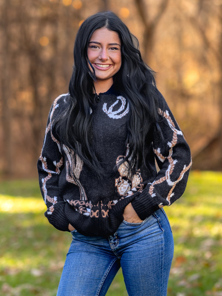 Rodeo Rider Embroidered Zip Up Sweater