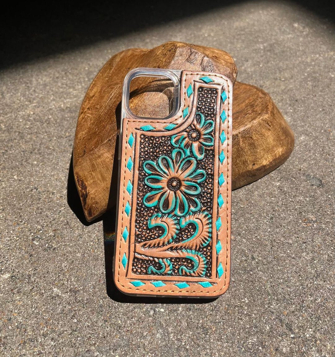 iPhone 15 Pro Tooled Leather Phone Case Salt and Grace Boutique iPhone 15 Pro Tooled Leather Phone Case Salt and Grace Boutique