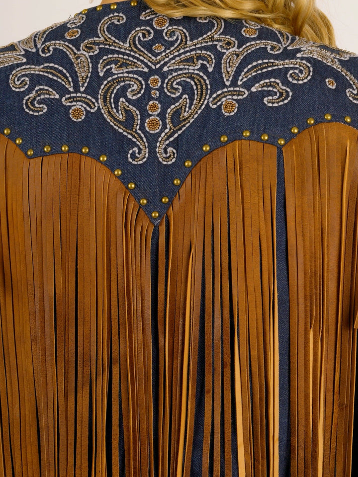 Western Cowgirl Embroidered Leather Fringe Jacket