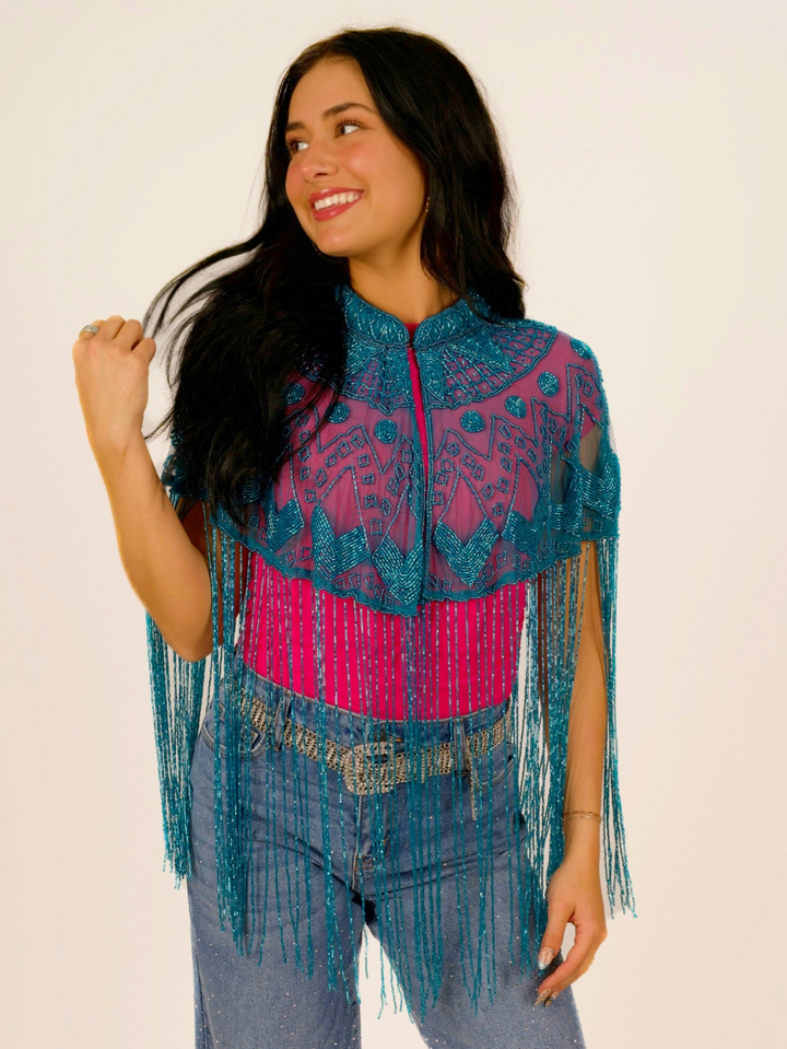 Turquoise Beaded Cape