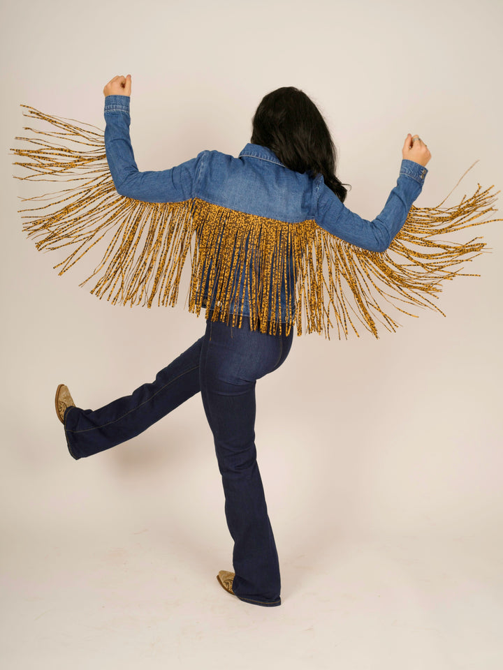 Leopard Fringe Jean Jacket