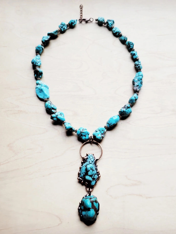 Blue Turquoise Necklace w/ Soldered Turquoise Pendant