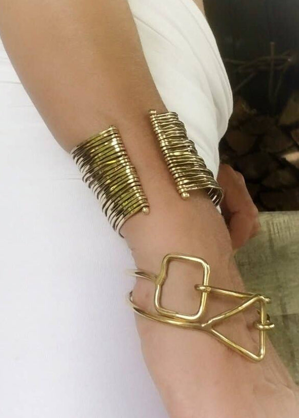 Brass multi layered wire bohemian cuff bracelet