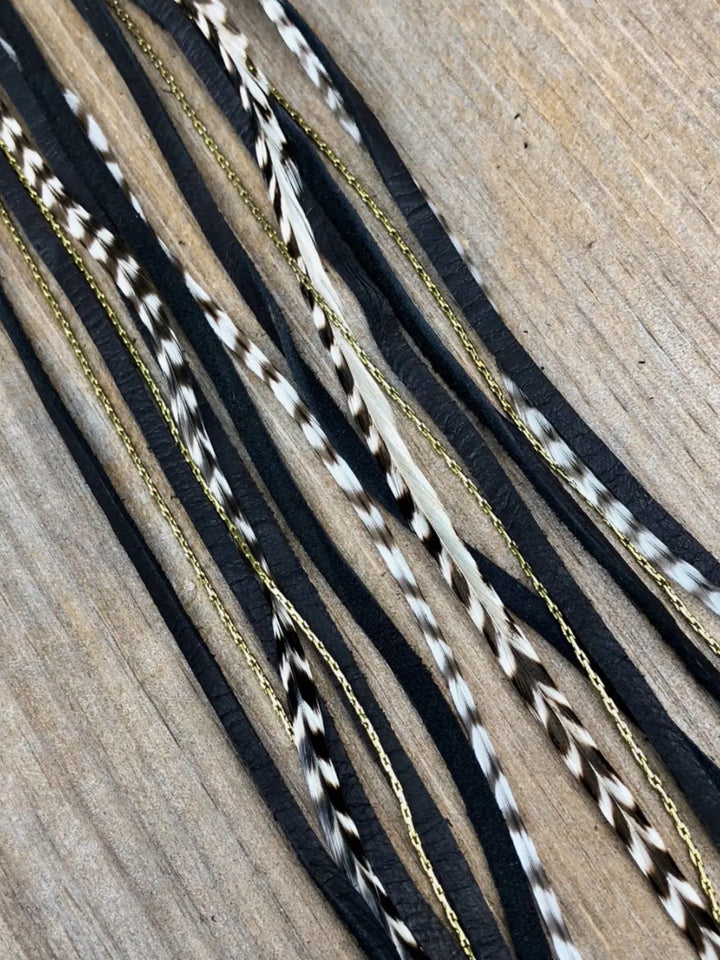 Handcrafted Long Black Leather & Feather Earrings