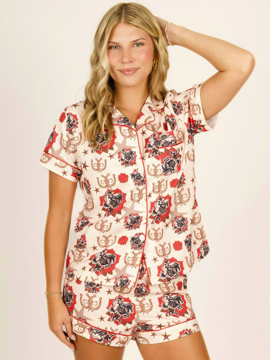 Western Print Shorts Lounge Set