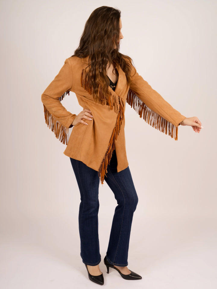 Boho Cowgirl Fringed Faux Suede Blazer