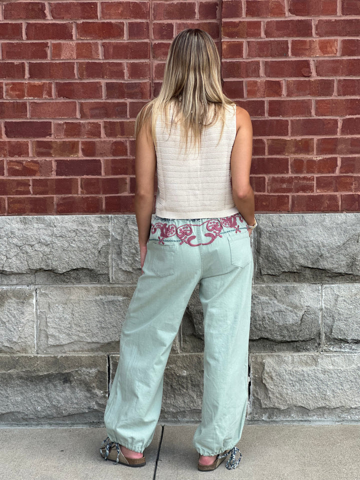 Boho Floral Embroidery Pants