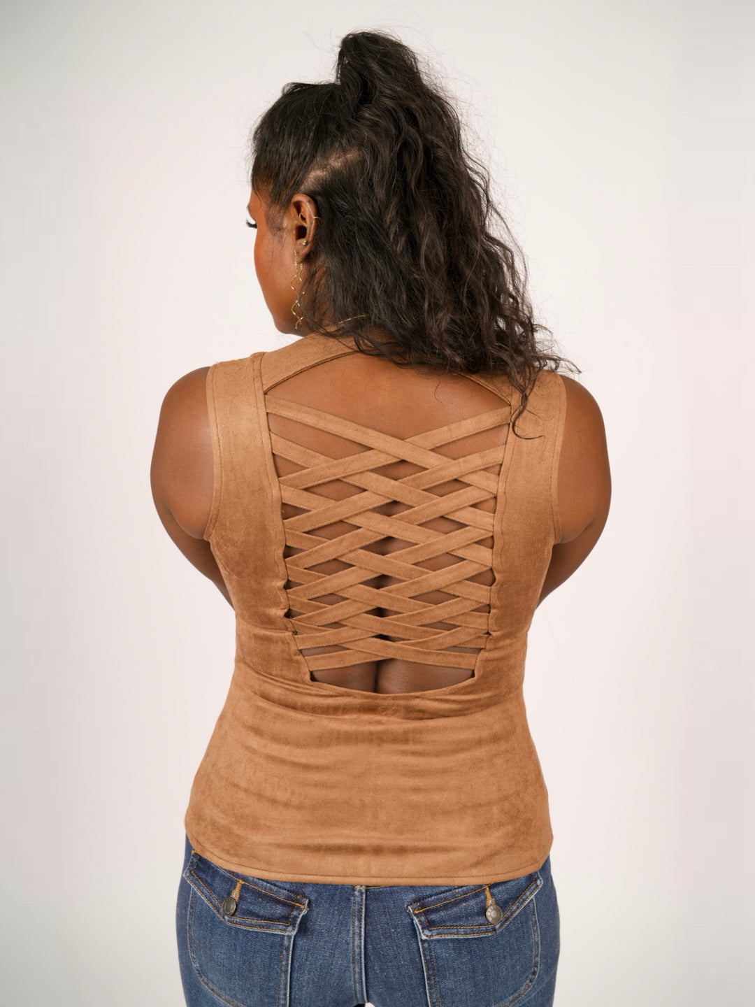 Suede Zip Up Corset Top Brown