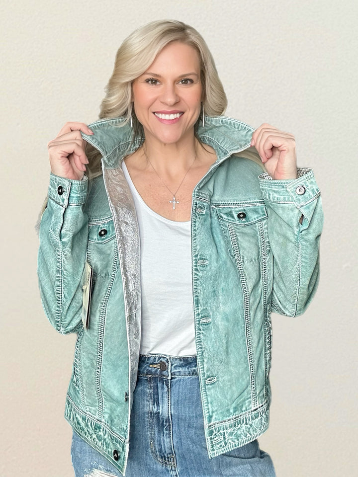 Scully Blue Ice Metallic Leather Jacket - Salt and Grace Boutique